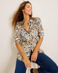 Women Tops & Shirts | Tommy Bahama Grand Canal Long-Sleeve Silk Shirt Black