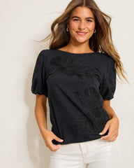 Women Tops & Shirts | Tommy Bahama Heritage Hibiscus Puff-Sleeve Lux T-Shirt Black