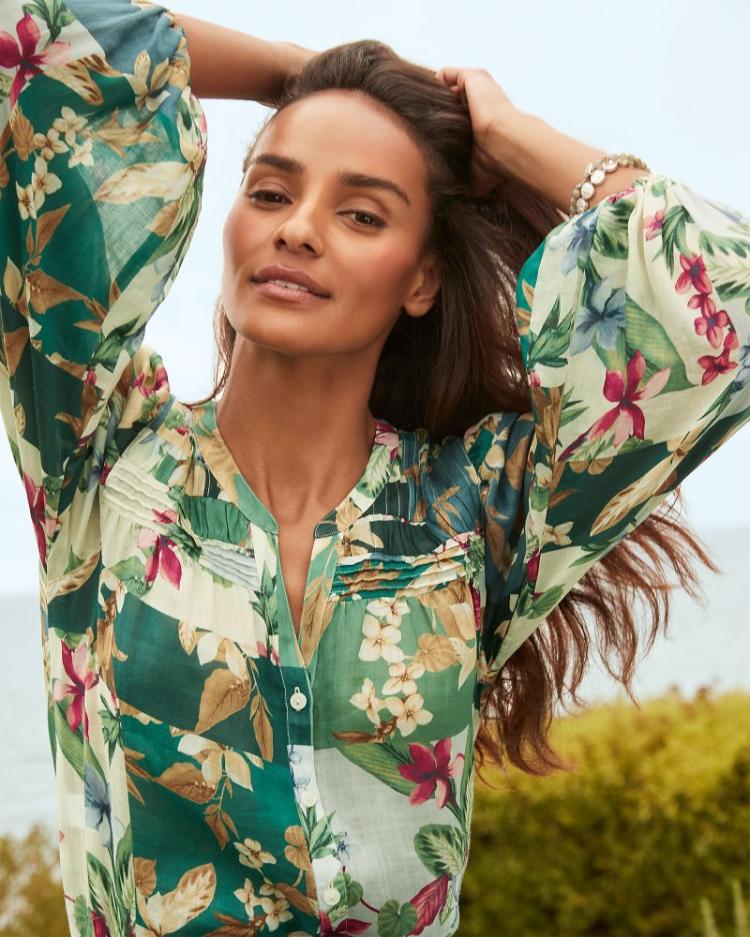 Women Tops & Shirts | Tommy Bahama Hightide Flora Pintuck Blouse Bonsai