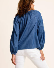 Women Tops & Shirts | Tommy Bahama Indigo Cove Embroidered Blouse Dark Sky Wash