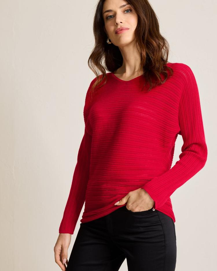Women Tops & Shirts | Tommy Bahama Jewel Bay Sequin V-Neck Sweater Tango Red