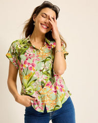 Women Tops & Shirts | Tommy Bahama Orchid Bay Silk Camp Shirt Polished Pine