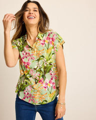 Women Tops & Shirts | Tommy Bahama Orchid Bay Silk Camp Shirt Polished Pine