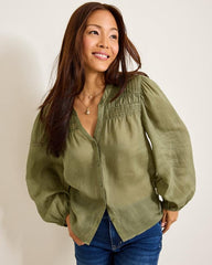 Women Tops & Shirts | Tommy Bahama Palm Breeze Pintuck Blouse Tea Leaf