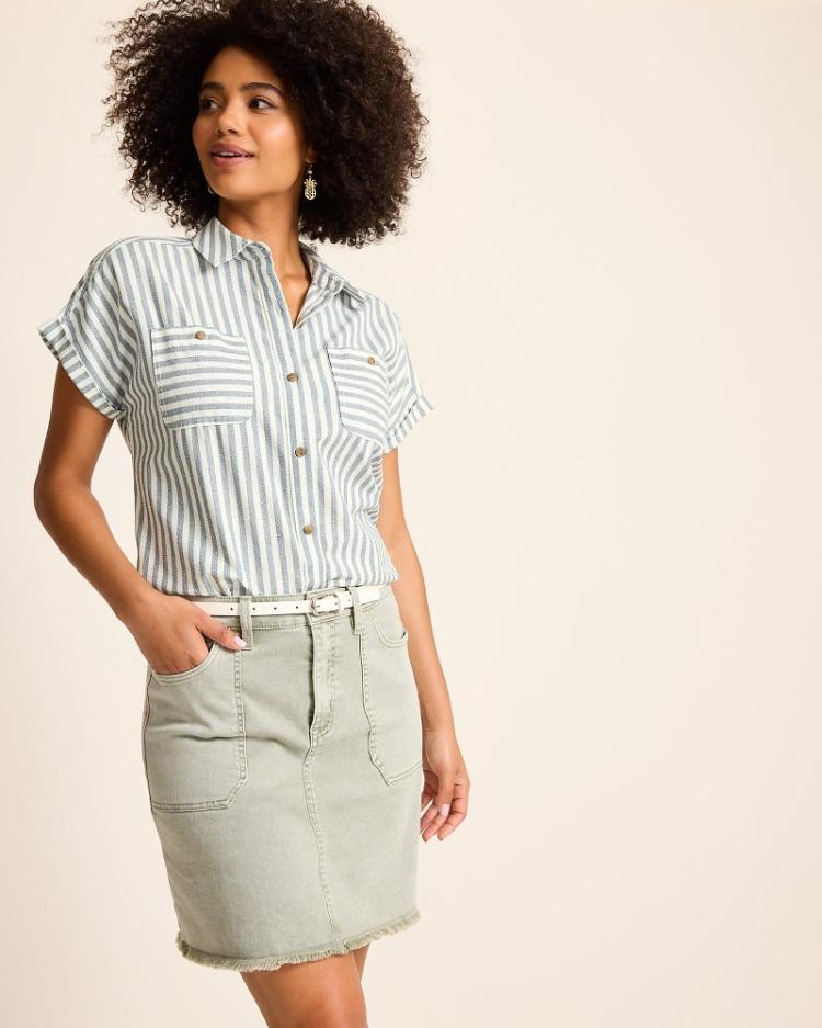 Women Tops & Shirts | Tommy Bahama Seaway Stripe Coastal Twill Shirt Seacoast Wash