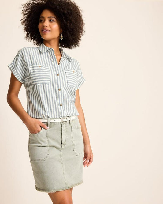 Women Tops & Shirts | Tommy Bahama Seaway Stripe Coastal Twill Shirt Seacoast Wash
