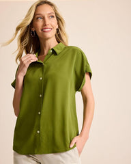 Women Tops & Shirts | Tommy Bahama Silk Dolman Camp Shirt Olive Tree