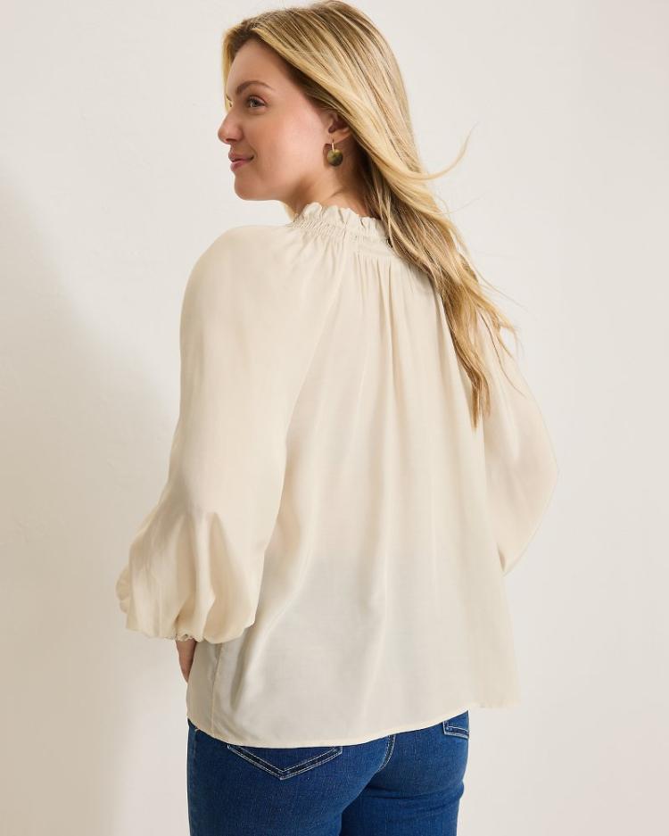Women Tops & Shirts | Tommy Bahama Silky Seas Smocked Peasant Top Cameo