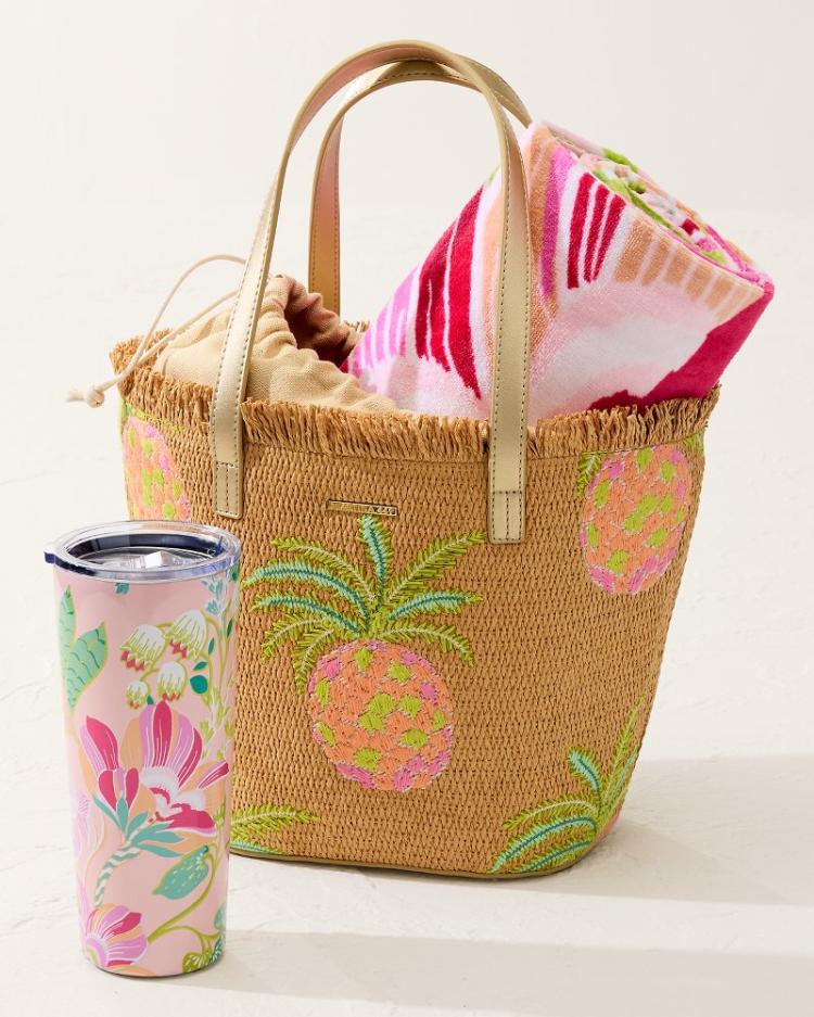 Women/Beach & Home Handbags & Clutches | Tommy Bahama Flamingo Pineapple Straw Tote Natural Pink