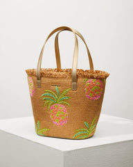 Women/Beach & Home Handbags & Clutches | Tommy Bahama Flamingo Pineapple Straw Tote Natural Pink
