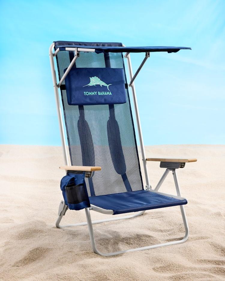 Beach &amp; Home Beach Chairs | Tommy Bahama Tommy Bahama Mesh Beach Chair With Shade Navy
