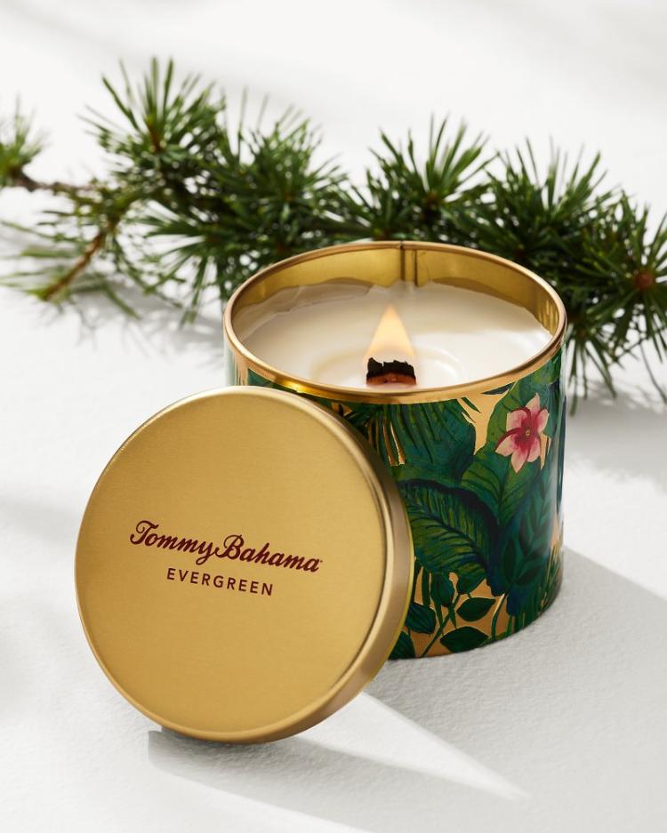 Beach &amp; Home Candles &amp; Diffusers | Tommy Bahama Evergreen 10.6-oz. Floral Embossed Candle Tin Evergreen