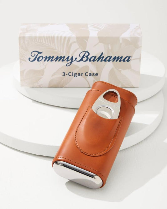 Beach &amp; Home Drinkware &amp; Bar | Tommy Bahama Ashton 3-Cigar Leather Case And Cutter Brown