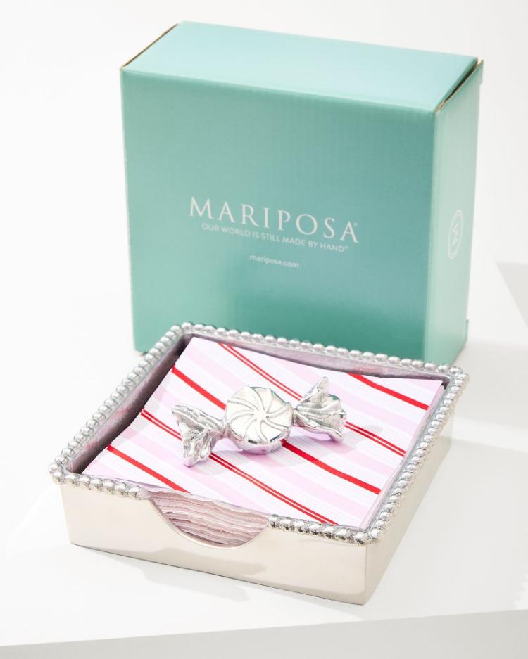 Beach &amp; Home Drinkware &amp; Bar | Tommy Bahama Beaded Peppermint Napkin Box Set Silver