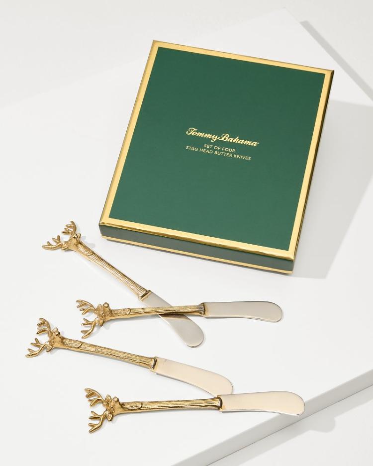 Beach &amp; Home Drinkware &amp; Bar | Tommy Bahama Brass And Stainless Steel Stag Butter Knives - Set Of 4 Gold