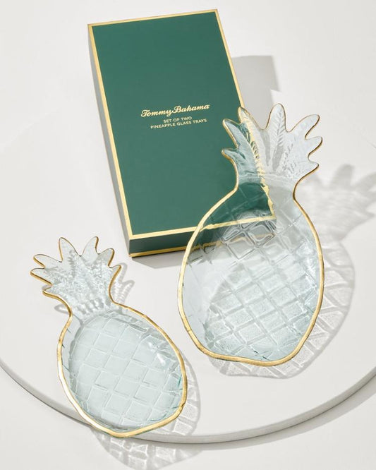 Beach &amp; Home Drinkware &amp; Bar | Tommy Bahama Glass Pineapple Trays — Set Of 2 Clear