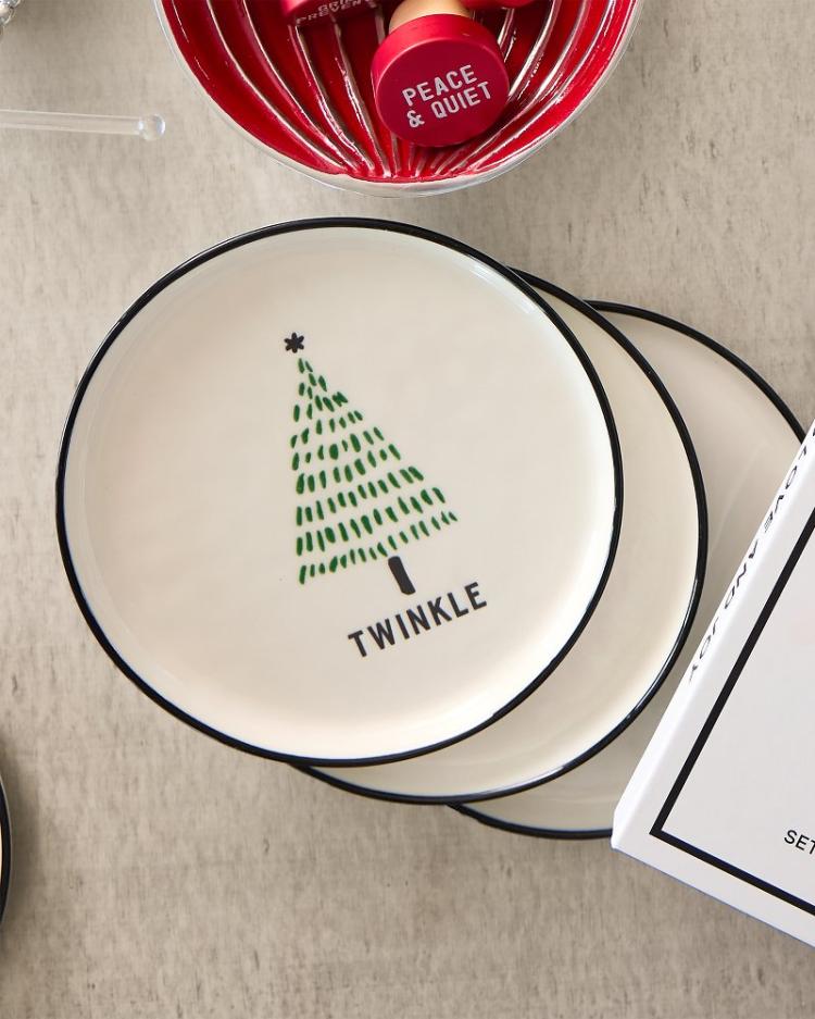Beach &amp; Home Drinkware &amp; Bar | Tommy Bahama Holiday Tree Appetizer Plates—Set Of 4 Green