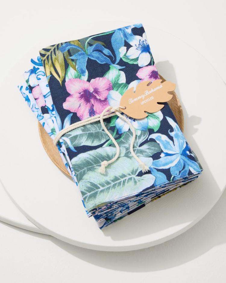 Beach &amp; Home Drinkware &amp; Bar | Tommy Bahama Island Navy Upcycled Reversible Linen Dinner Napkins - Set Of 4 Island Navy