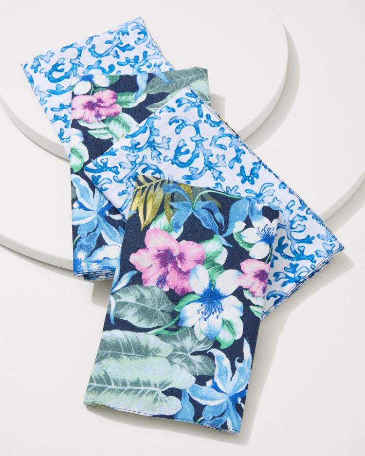 Beach &amp; Home Drinkware &amp; Bar | Tommy Bahama Island Navy Upcycled Reversible Linen Dinner Napkins - Set Of 4 Island Navy