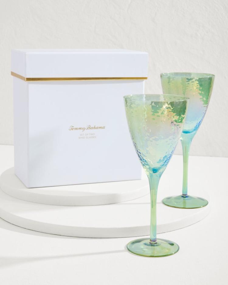 Beach &amp; Home Drinkware &amp; Bar | Tommy Bahama Luster Wine Glasses — Set Of 2 Light Blue