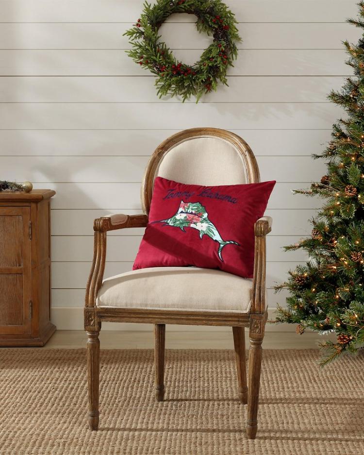 Beach &amp; Home Pillows &amp; Shams | Tommy Bahama Holiday Marlin Velvet Embroidered Decorative Pillow Red