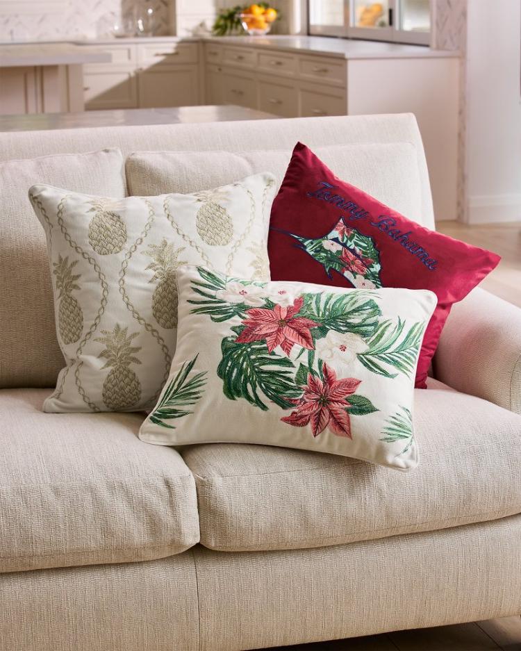 Beach &amp; Home Pillows &amp; Shams | Tommy Bahama Holiday Marlin Velvet Embroidered Decorative Pillow Red