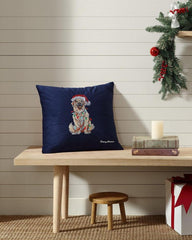 Beach &amp; Home Pillows &amp; Shams | Tommy Bahama Holiday Retriever Velvet Decorative Pillow Navy