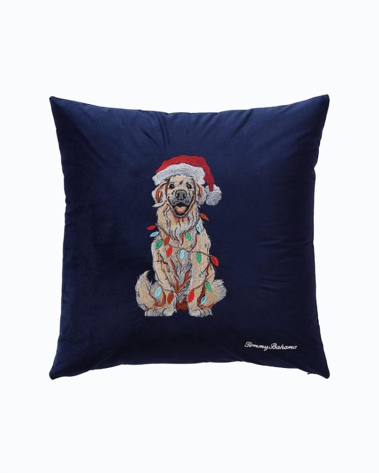 Beach &amp; Home Pillows &amp; Shams | Tommy Bahama Holiday Retriever Velvet Decorative Pillow Navy