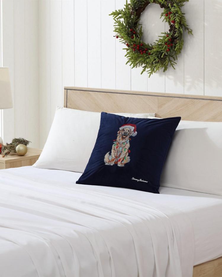 Beach &amp; Home Pillows &amp; Shams | Tommy Bahama Holiday Retriever Velvet Decorative Pillow Navy