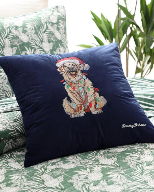 Beach &amp; Home Pillows &amp; Shams | Tommy Bahama Holiday Retriever Velvet Decorative Pillow Navy