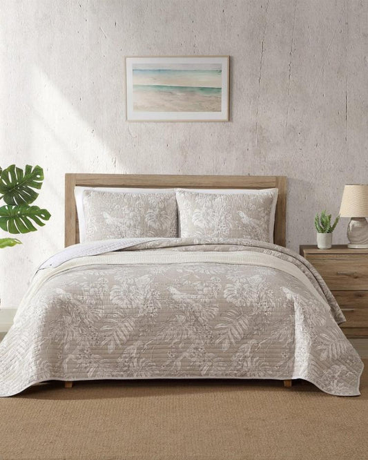 Beach &amp; Home Quilts &amp; Blankets | Tommy Bahama Jungle Toile Reversible 3-Piece King Quilt Set Beige