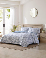 Beach &amp; Home Quilts &amp; Blankets | Tommy Bahama Pen And Ink Palm Reversible 2-Piece Twin Quilt Set Indigo