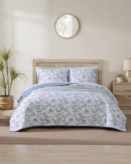 Beach &amp; Home Quilts &amp; Blankets | Tommy Bahama Pen And Ink Palm Reversible 2-Piece Twin Quilt Set Indigo