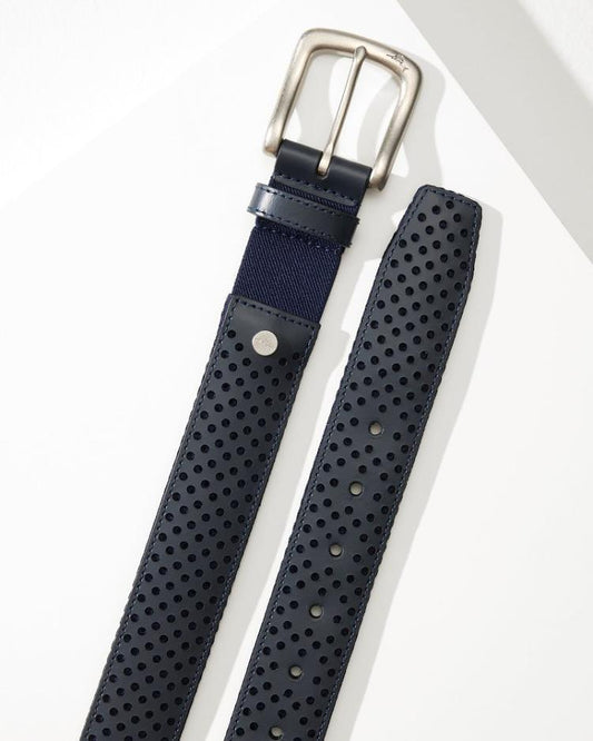 Men Belts | Tommy Bahama Leather Mesh Cushion Performance Belt Navy