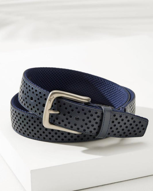 Men Belts | Tommy Bahama Leather Mesh Cushion Performance Belt Navy