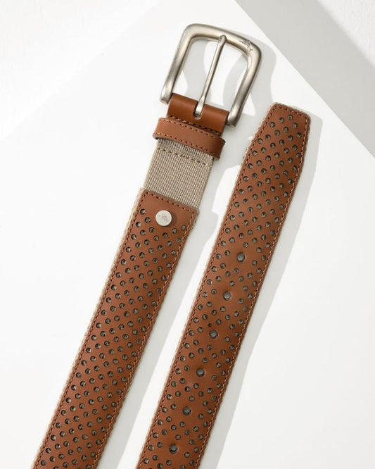 Men Belts | Tommy Bahama Leather Mesh Cushion Performance Belt Tan