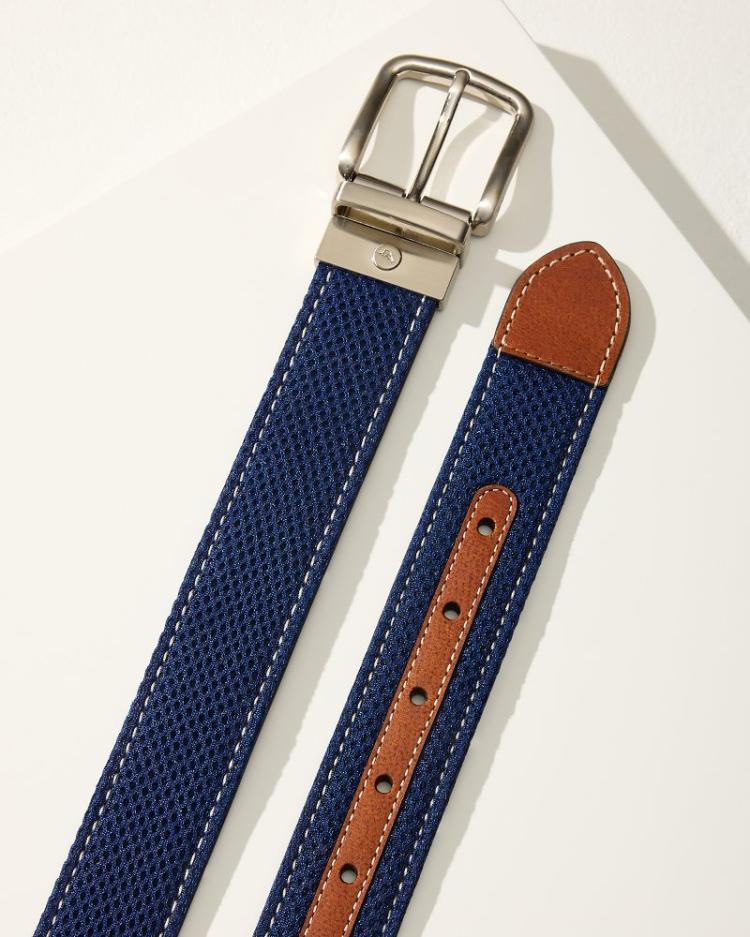 Men Belts | Tommy Bahama Leather Mesh Reversible Performance Belt Navy/tan