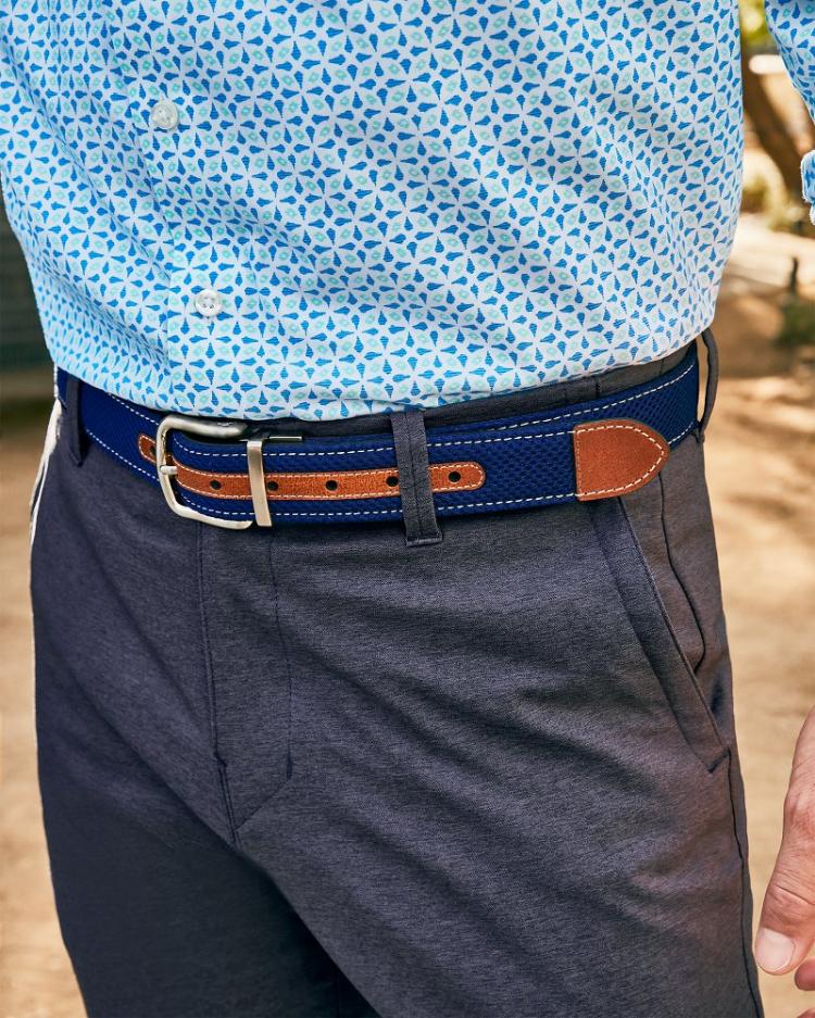 Men Belts | Tommy Bahama Leather Mesh Reversible Performance Belt Navy/tan