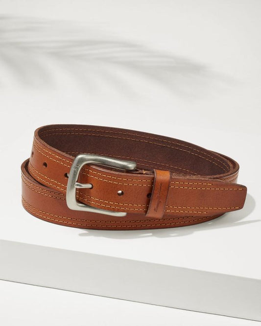 Men Belts | Tommy Bahama Leather Top-Stitch Belt Tan