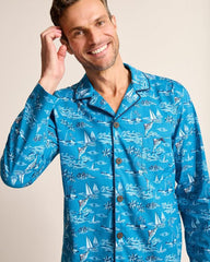 Men Loungewear &amp; Pajamas | Tommy Bahama Big &amp; Tall Woven Long Sleeve &amp; Pants Pajama Set Slate Teal