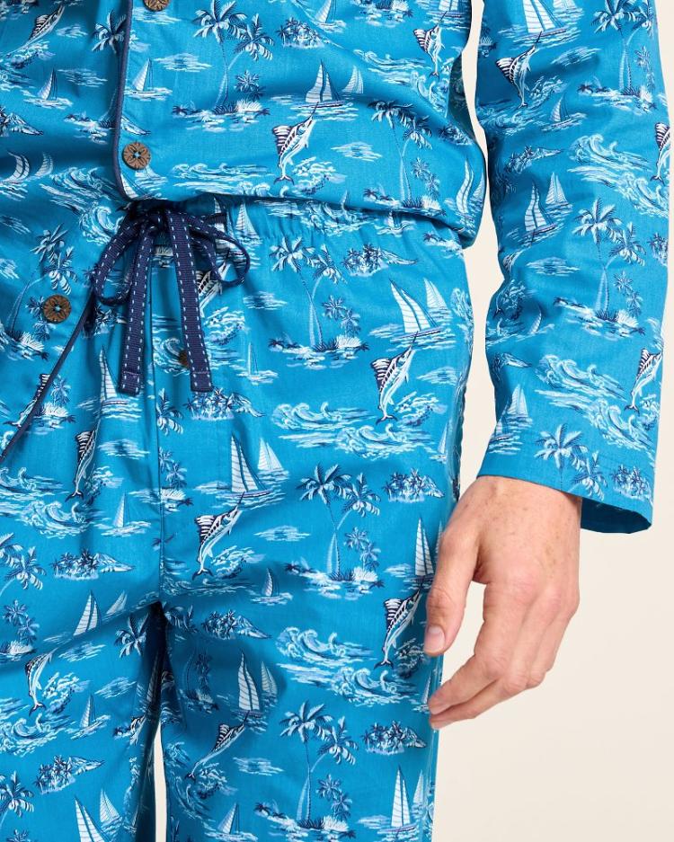 Men Loungewear &amp; Pajamas | Tommy Bahama Big &amp; Tall Woven Long Sleeve &amp; Pants Pajama Set Slate Teal