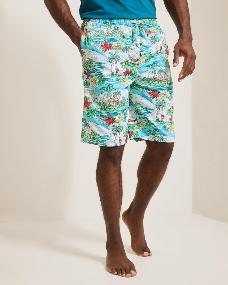 Men Loungewear &amp; Pajamas | Tommy Bahama Big &amp; Tall Woven Tropical Print Pajama Shorts Big Sky Blue