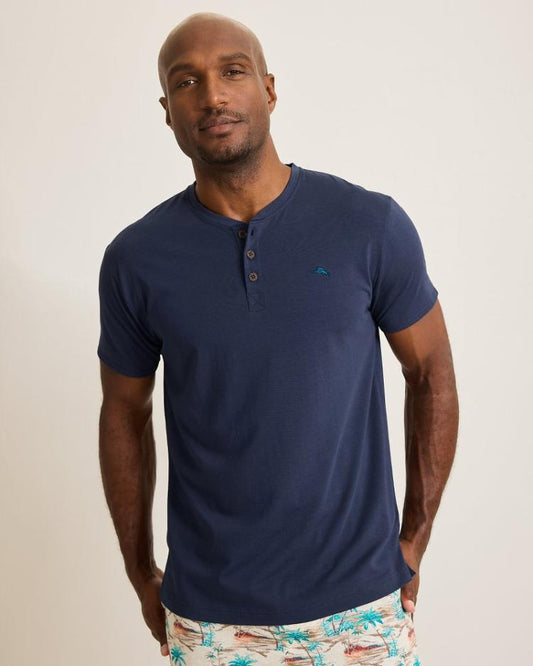 Men Loungewear &amp; Pajamas | Tommy Bahama Jersey Short-Sleeve Henley Peacoat Navy