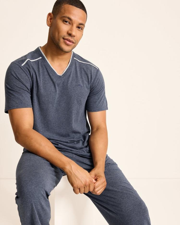 Men Loungewear &amp; Pajamas | Tommy Bahama Jersey Short-Sleeve V-Neck T-Shirt Heathered Blue