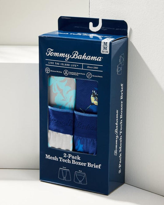 Men Loungewear &amp; Pajamas | Tommy Bahama Mesh Tech Tropic Print Boxer Briefs — 2-Pack Navy Print