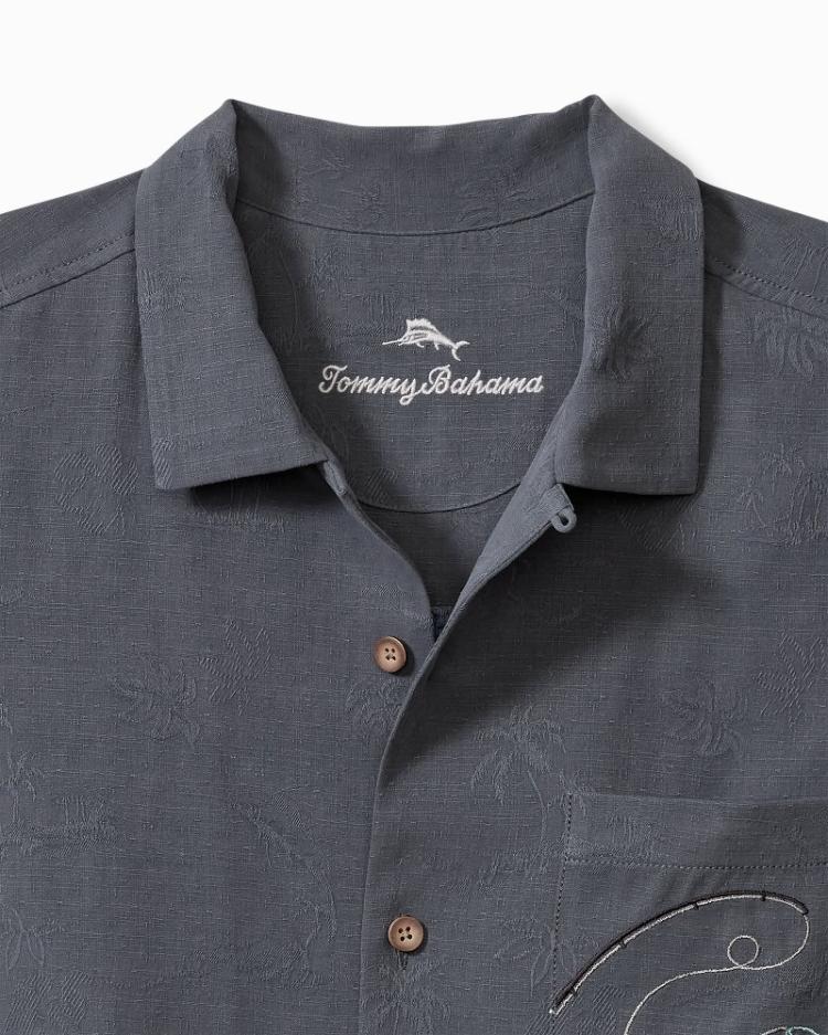 Men Shirts | Tommy Bahama A-fish-ianado Silk Camp Shirt Dark Sterling