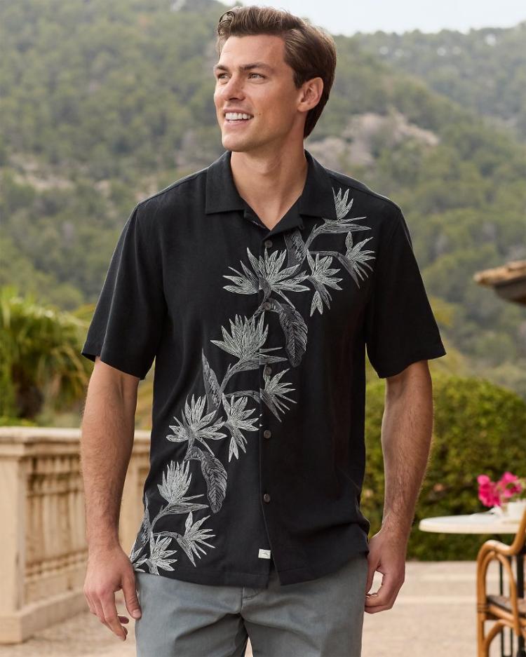 Men Shirts | Tommy Bahama Across Paradise Silk Camp Shirt Black