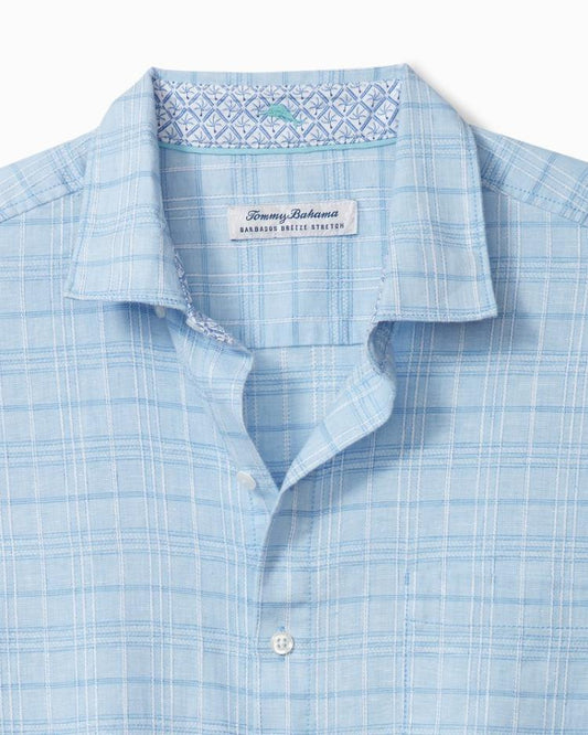 Men Shirts | Tommy Bahama Barbados Breeze Playa Plaid Stretch-Linen Long-Sleeve Shirt Aqua Ice