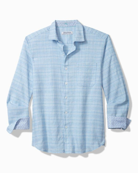 Men Shirts | Tommy Bahama Barbados Breeze Playa Plaid Stretch-Linen Long-Sleeve Shirt Aqua Ice