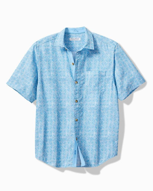 Men Shirts | Tommy Bahama Big &amp; Tall Coconut Point Fleur De Geo IslandZone® Camp Shirt Chambray Blue